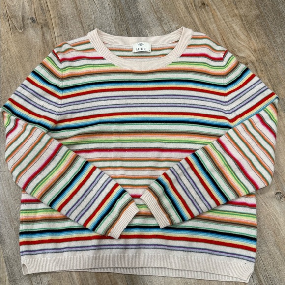 Allude Striped Women's 100% Cashmere Crew Neck Sweater - Picture 1 of 3